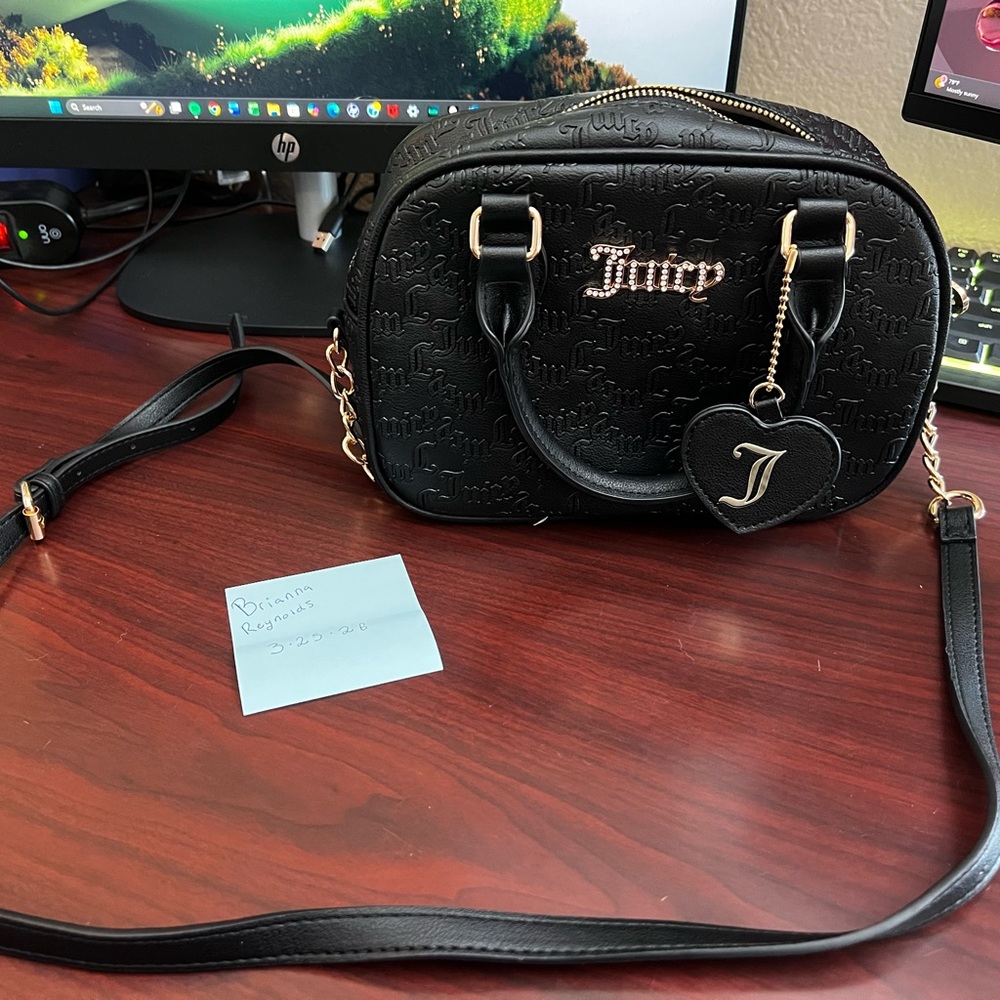 Juicy Couture Black Embossed Crossbody Bag with Heart Charm